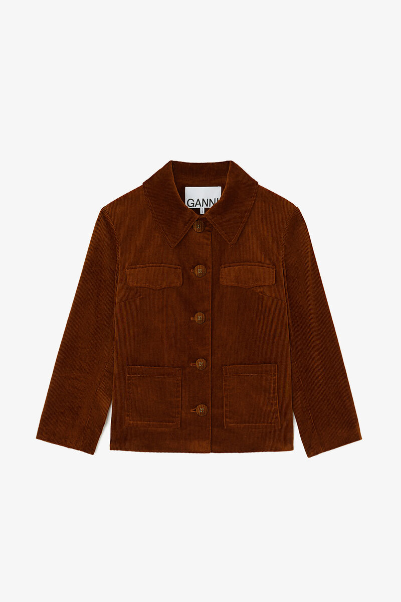 Blazer in Brown Corduroy, Organic Cotton, in colour Tortoise Shell - 1 - GANNI