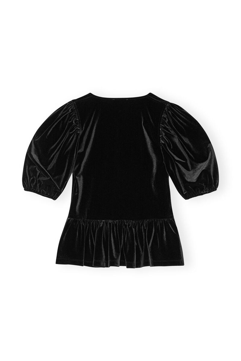 Black Velvet Jersey V-neck Bluse, Recycled Polyester, in colour Black - 2 - GANNI
