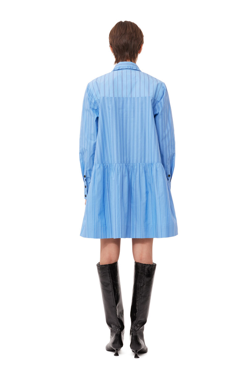 Re-cut Striped Cotton Mini Shirt Dress, Cotton, in colour Silver Lake Blue - 2 - GANNI