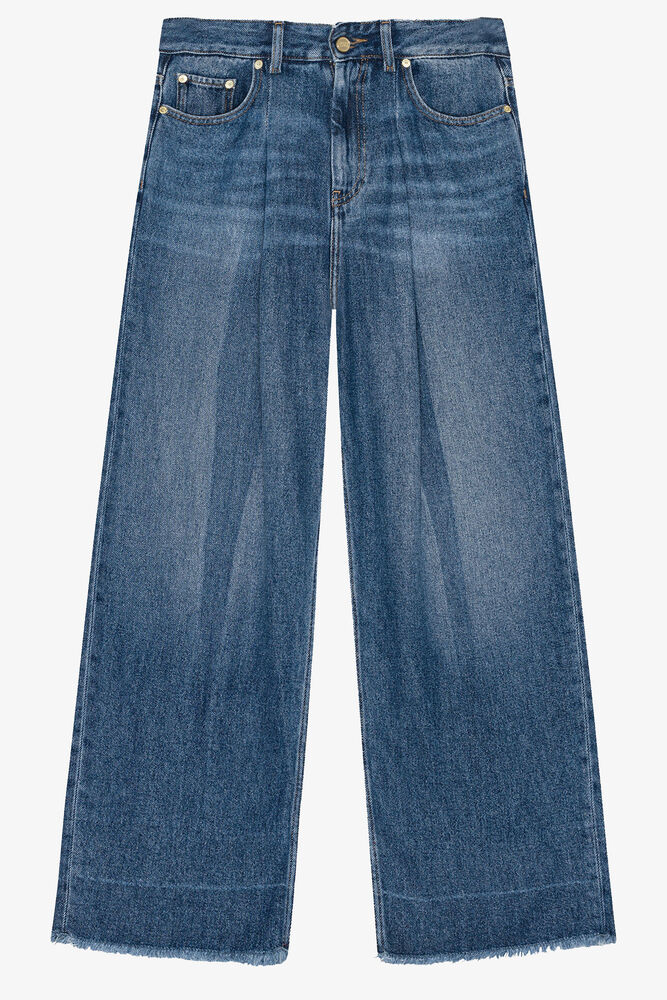 Blue Pleated Jeans, Mid Blue Vintage