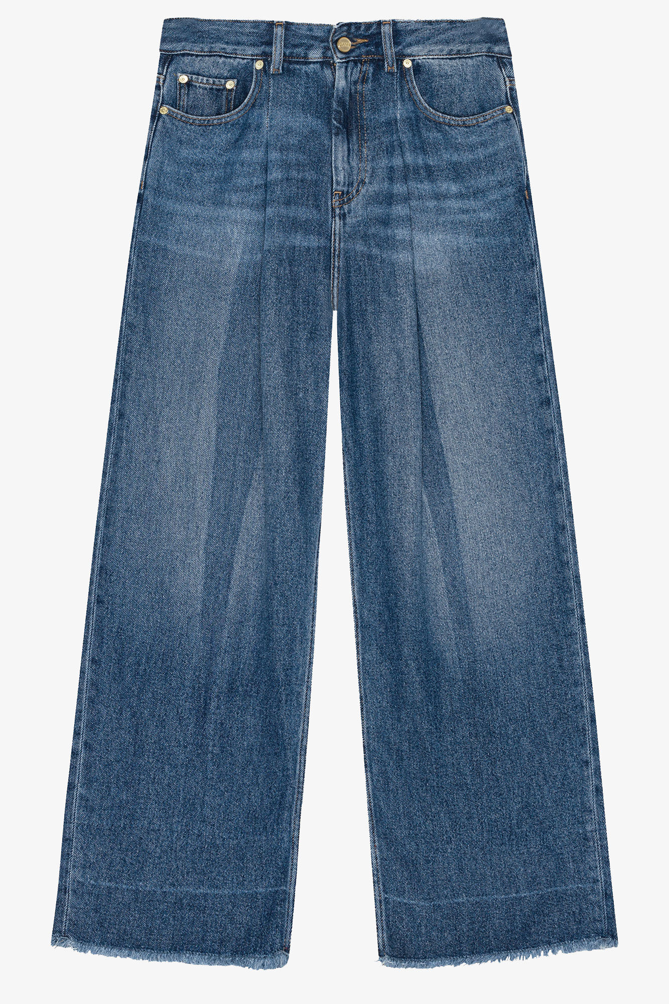 Blue Pleated Jeans, Tencel, in colour Mid Blue Vintage - 1 - GANNI