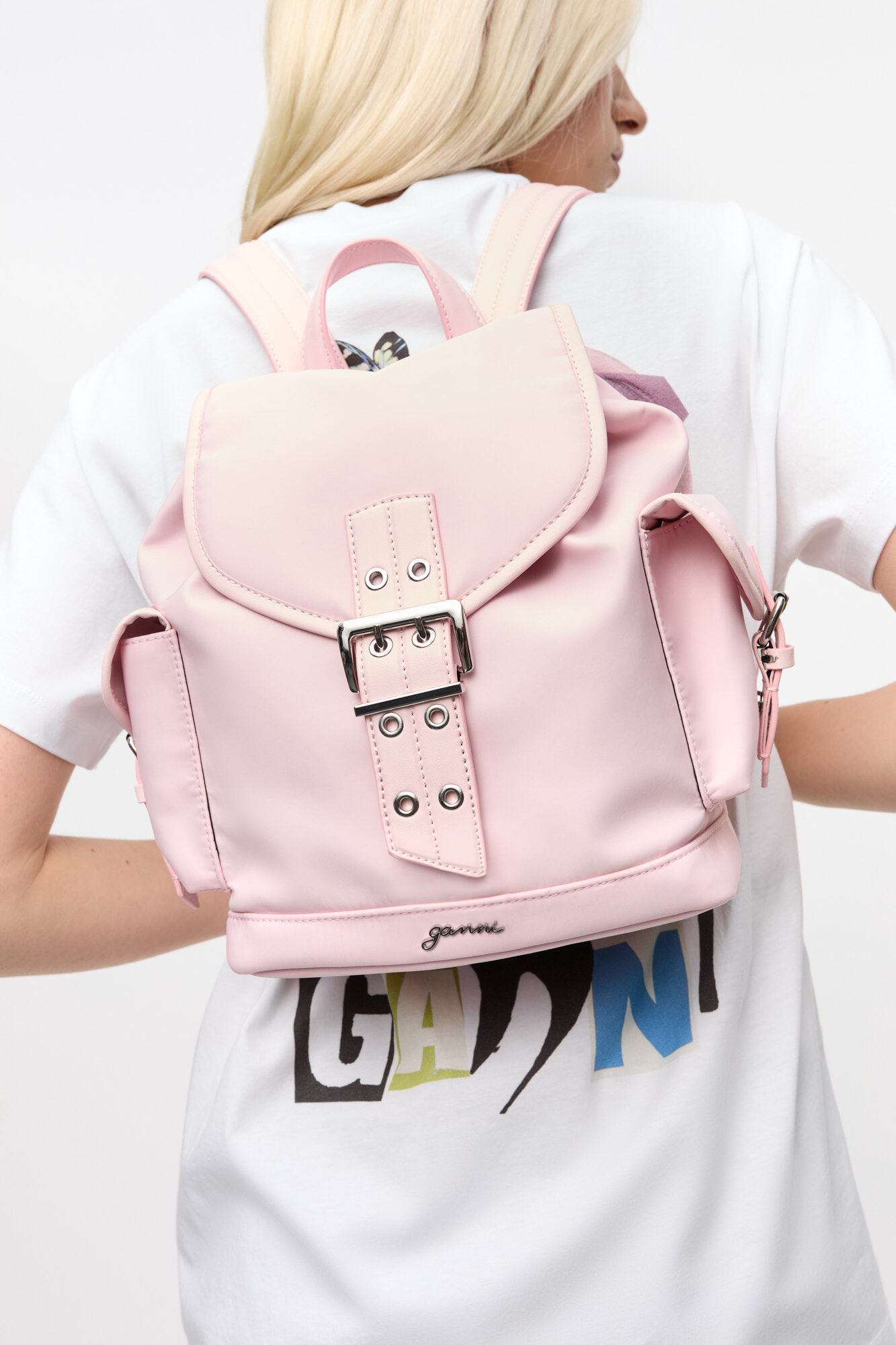 Chalk Pink Pink Small Bucky Backpack | GANNI US