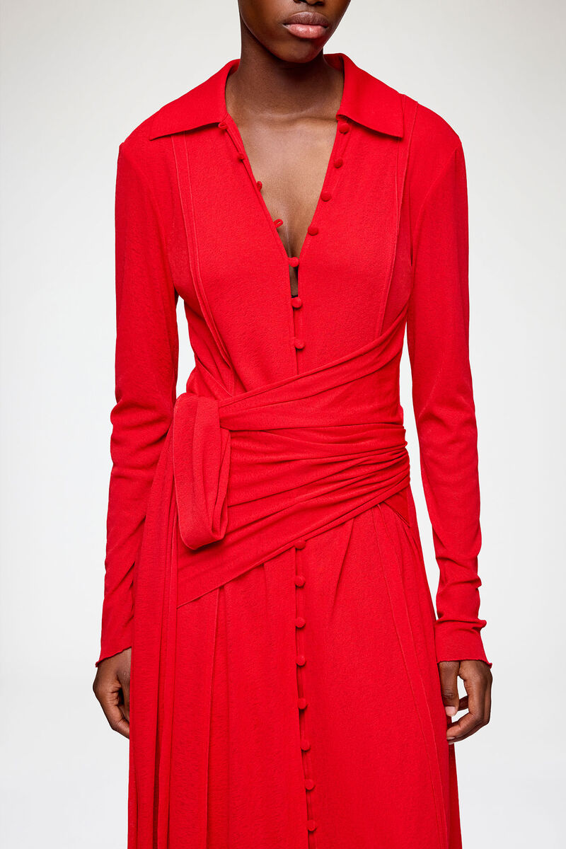 Long Dress in Marl Mesh, Recycled Polyester, in colour Goji Berry - 4 - GANNI