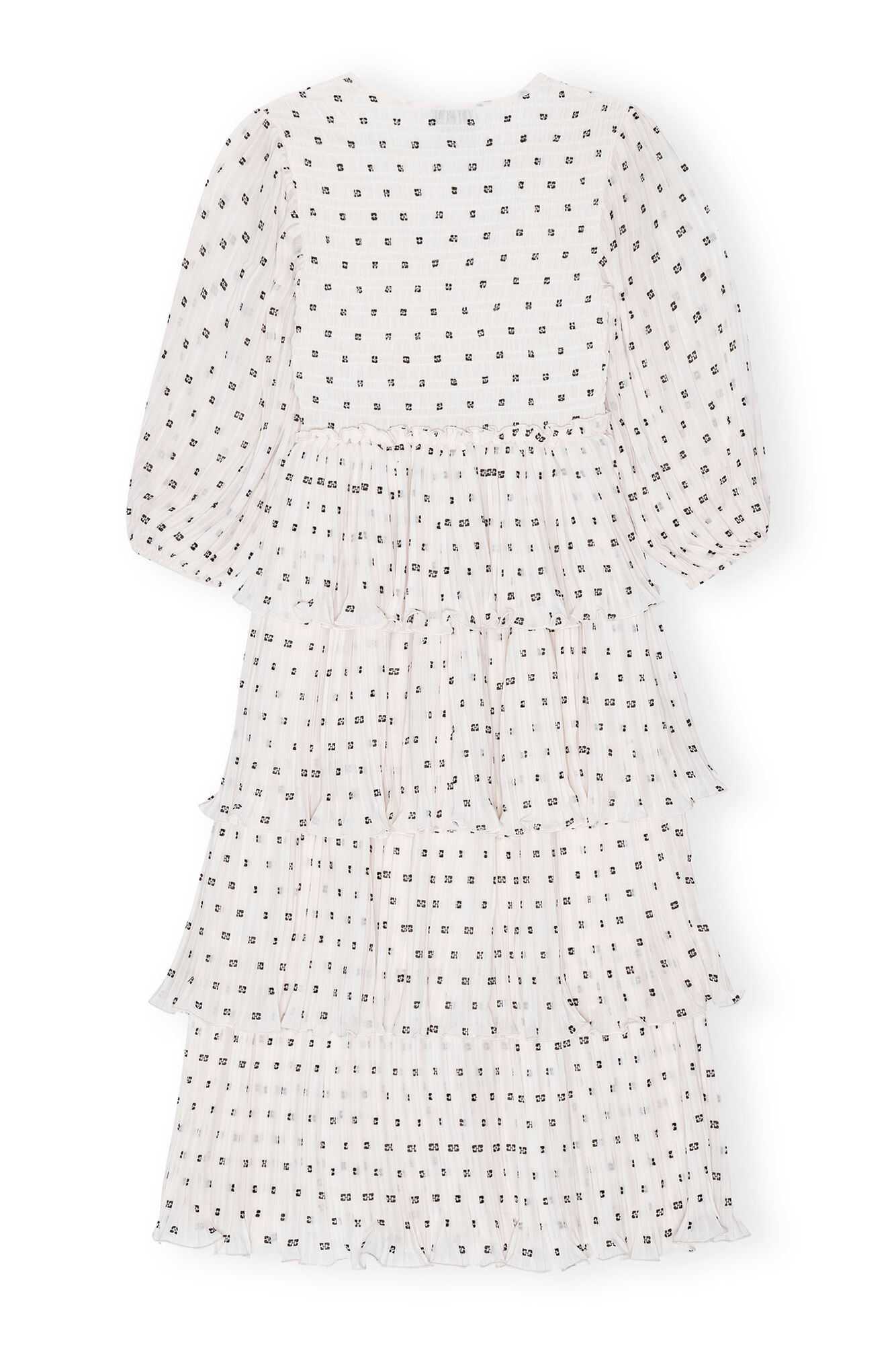 White Pleated Georgette Flounce Smock Midikjole, Recycled Polyester, in colour Egret - 2 - GANNI