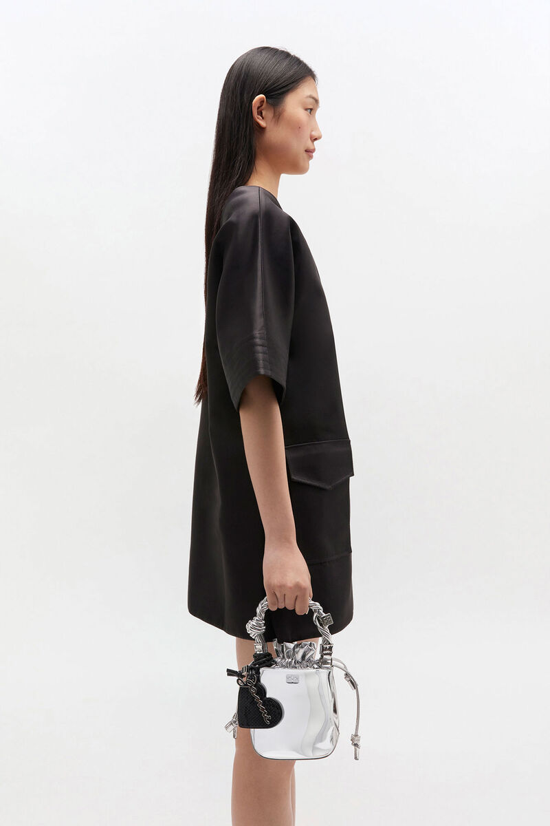 Silver Mini GANNI Bou Bucket Bag, Polyester, in colour Silver - 4 - GANNI