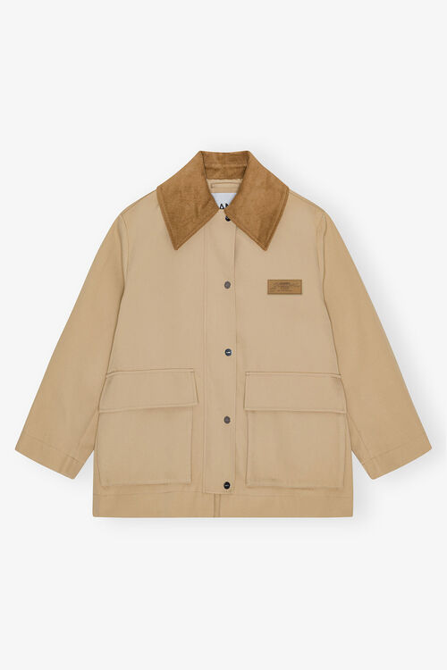 Camel Twill Midi Jacket, Pale Khaki