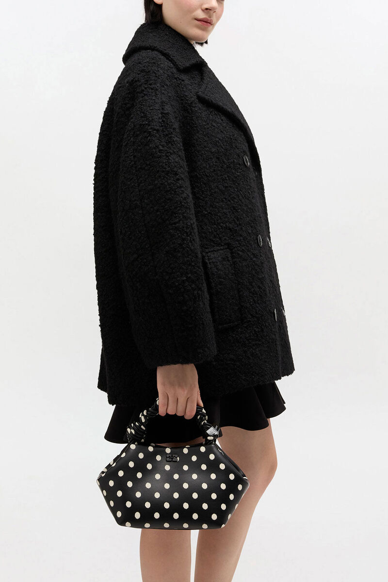 Lille Bou taske med polkaprikker, Recycled Leather, in colour Black - 1 - GANNI