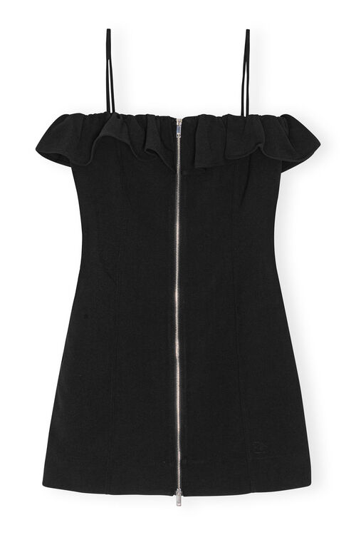 Black Bonded Crepe Strap Mini Dress, Polyester, in colour Black - 1 - GANNI