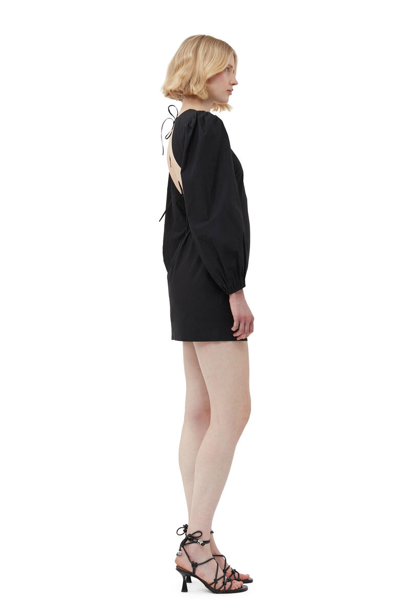 Cotton Poplin Open Back Mini Dress, Cotton, in colour Black - 3 - GANNI