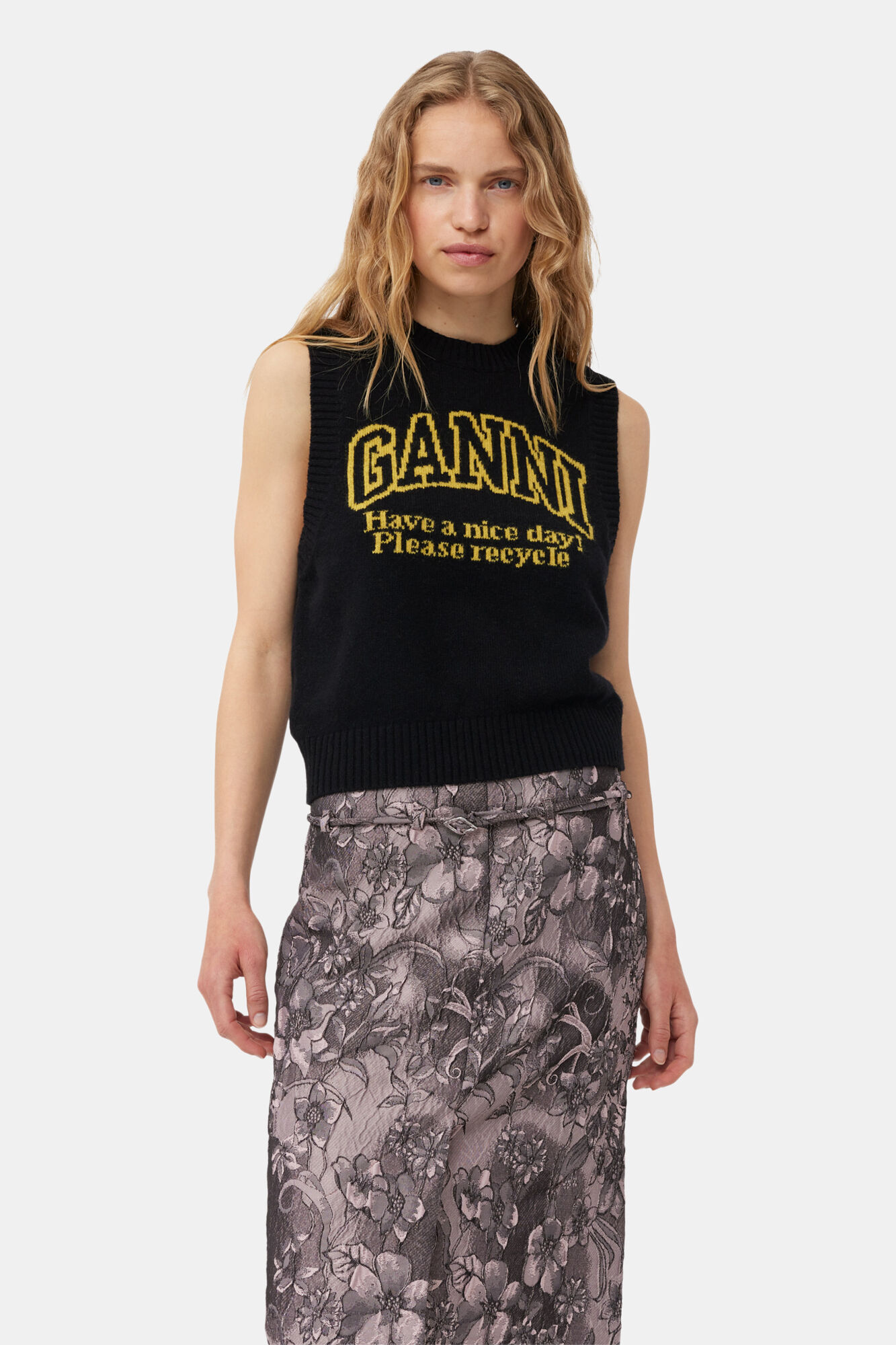 Ganni Black Graphic O-Neck Vest