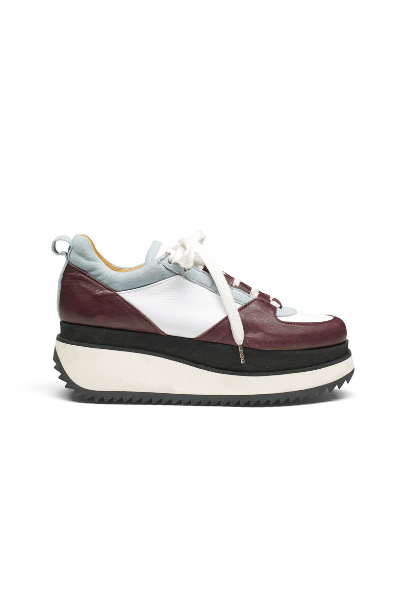 Naomi Leather Sneakers, in colour Cabernet/White/Quarry - 1 - GANNI
