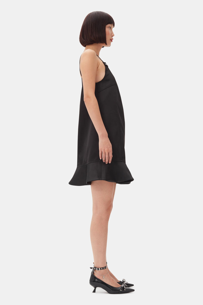 Black Duchesse Satin Mini Dress, Recycled Polyester, in colour Black - 3 - GANNI