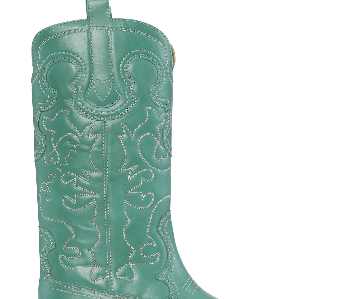 Black/White Mid Shaft Embroidered Western Boots, Calf Leather, in colour Kelly Green - 1 - GANNI