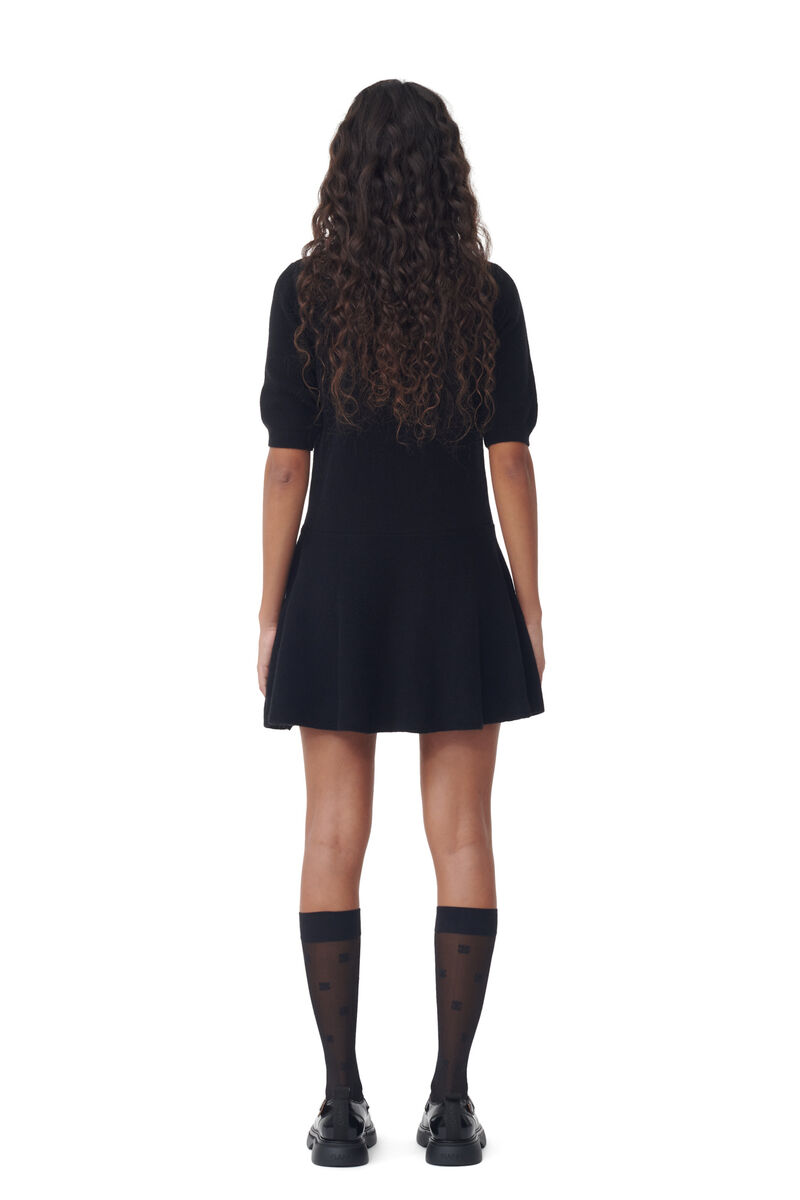 Black Logo Wool Mix Mini Dress, Recycled Polyamide, in colour Black - 4 - GANNI