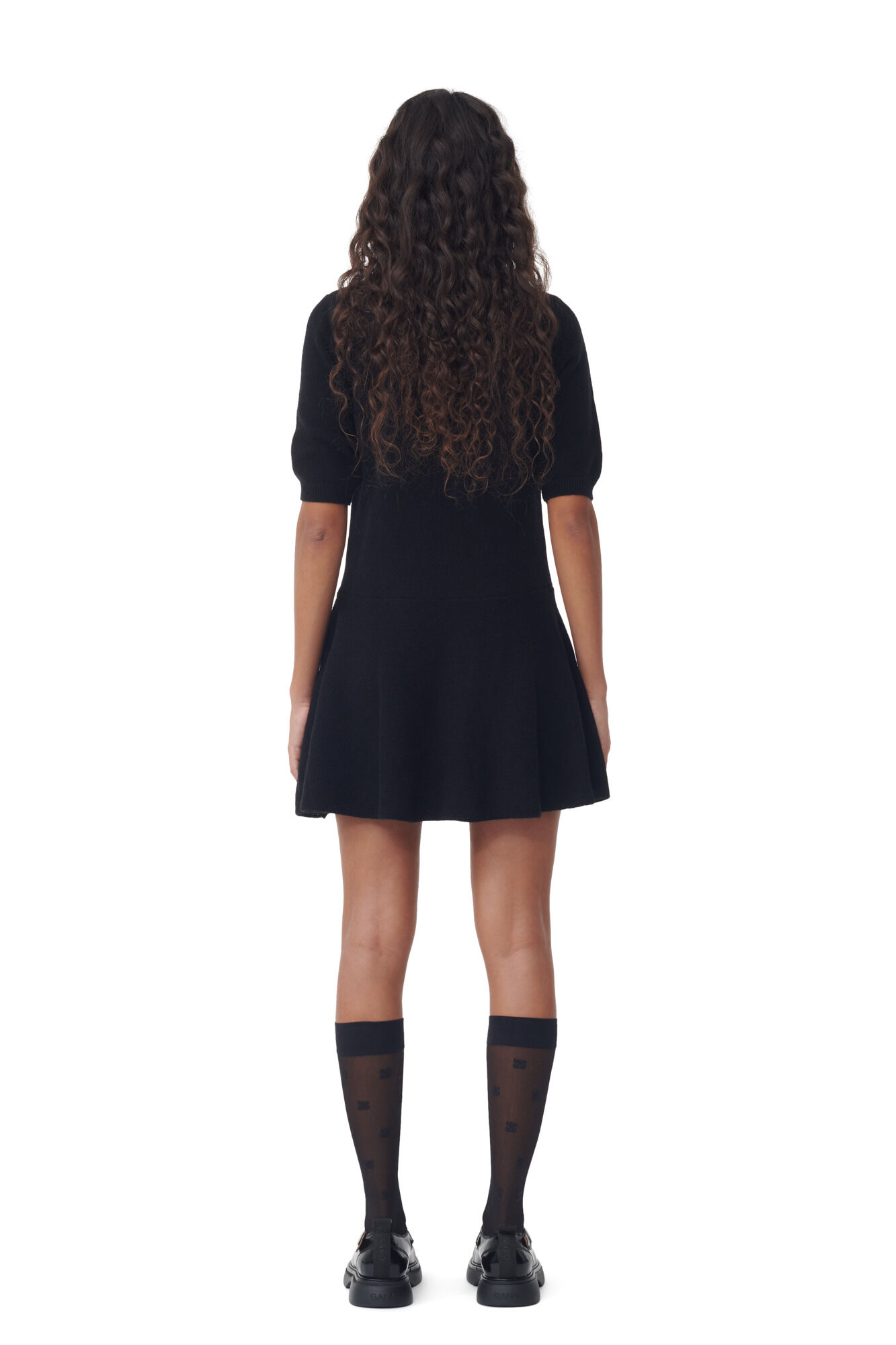 Black Logo Wool Mix Mini Kleid, Recycled Polyamide, in colour Black - 4 - GANNI
