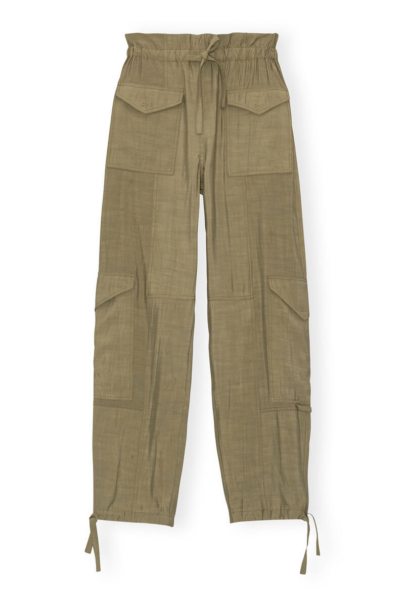 Light Slub High Waist Pocket-bukse, LENZING™ ECOVERO™, in colour Aloe - 1 - GANNI
