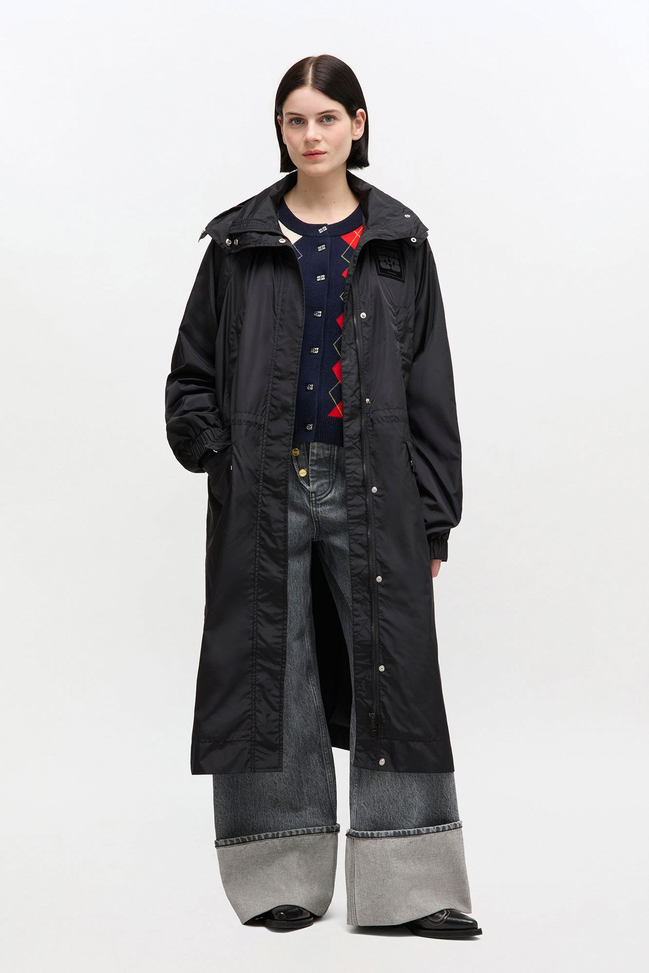 美品GANNIカーブシルエットウールコート32ネイビー Dark Blue Wool Oversized Midi Peacoat | GANNI US