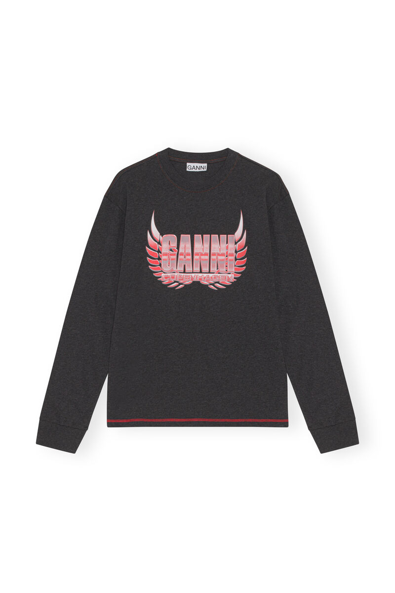 Long Sleeve T-shirt, Cotton, in colour Phantom - 1 - GANNI
