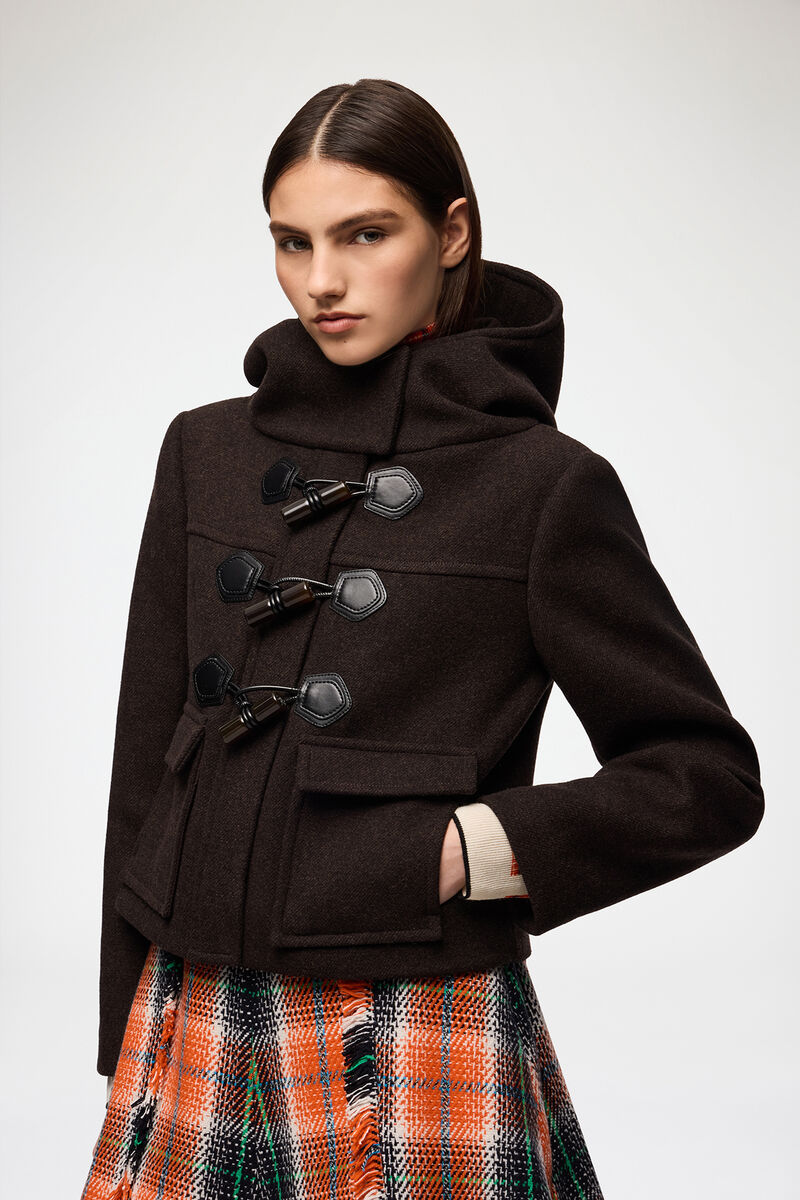 Duffle Coat Mini in Wool, Wool, in colour Demitasse - 1 - GANNI