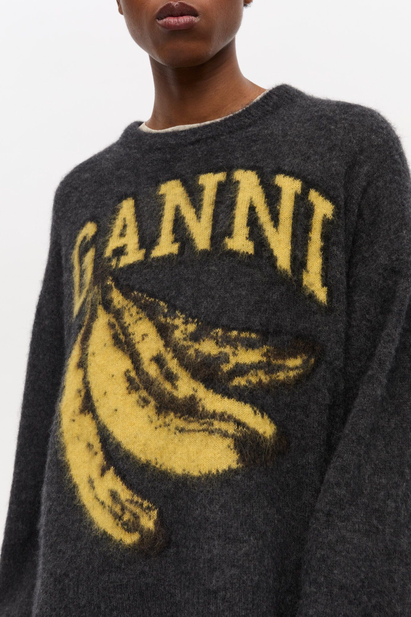 Black Banana Graphic Sweater, Alpaca, in colour Phantom - 4 - GANNI