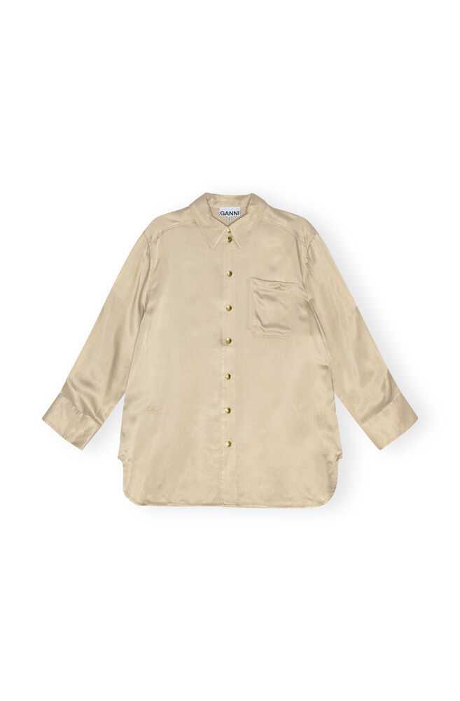 Beige Washed Satin Shirt, Safari