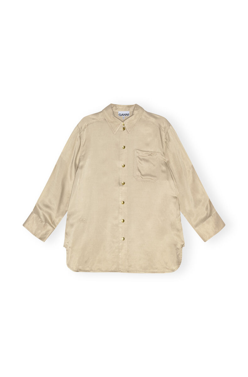 Beige Washed Satin skjorta, Cupro, in colour Safari - 1 - GANNI