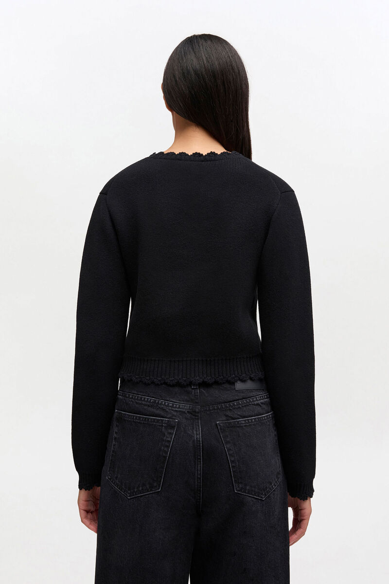 Black Crochet Applique Cardigan, Recycled Polyester, in colour Black - 3 - GANNI