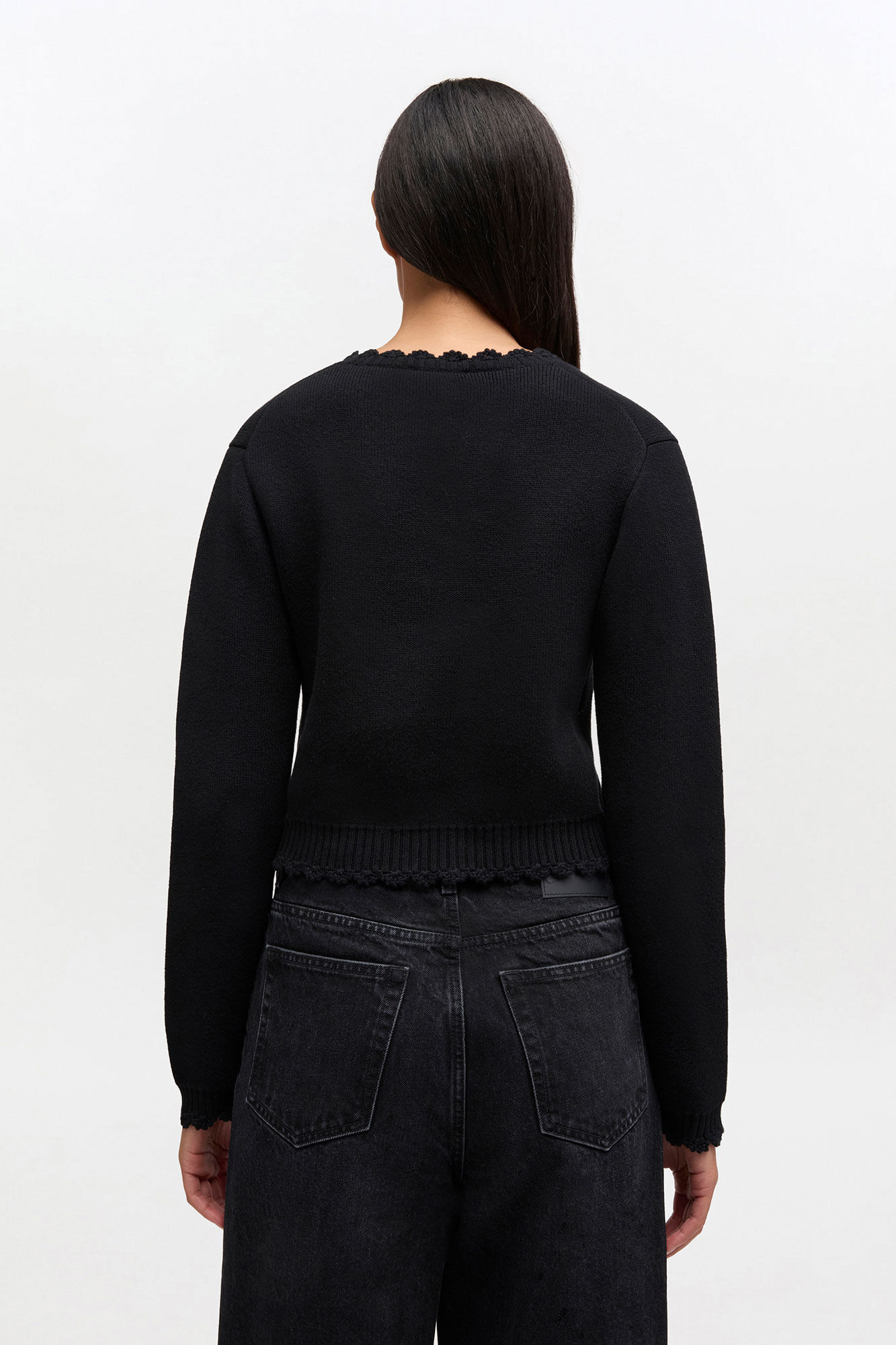 Black Crochet Applique Cardigan, Recycled Polyester, in colour Black - 3 - GANNI