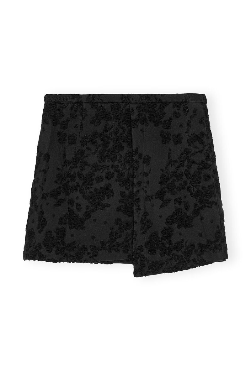 Black Boucle Jacquard Suiting Mini Skirt, Acryl, in colour Black - 2 - GANNI