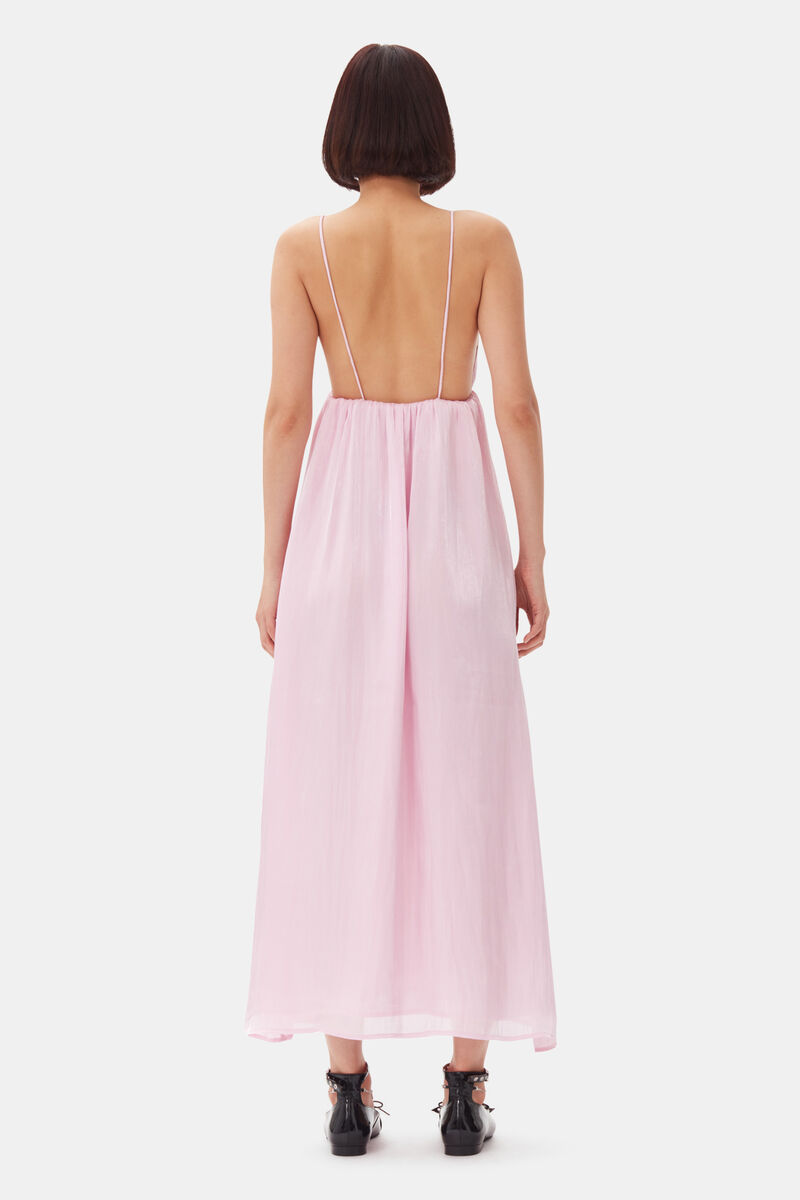 Pink Satin Strap Dress, Recycled Polyester, in colour Chalk Pink - 4 - GANNI