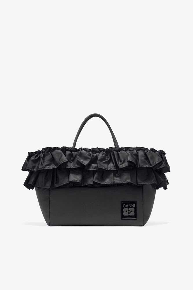 Black XXL Ruffle Tote, Black