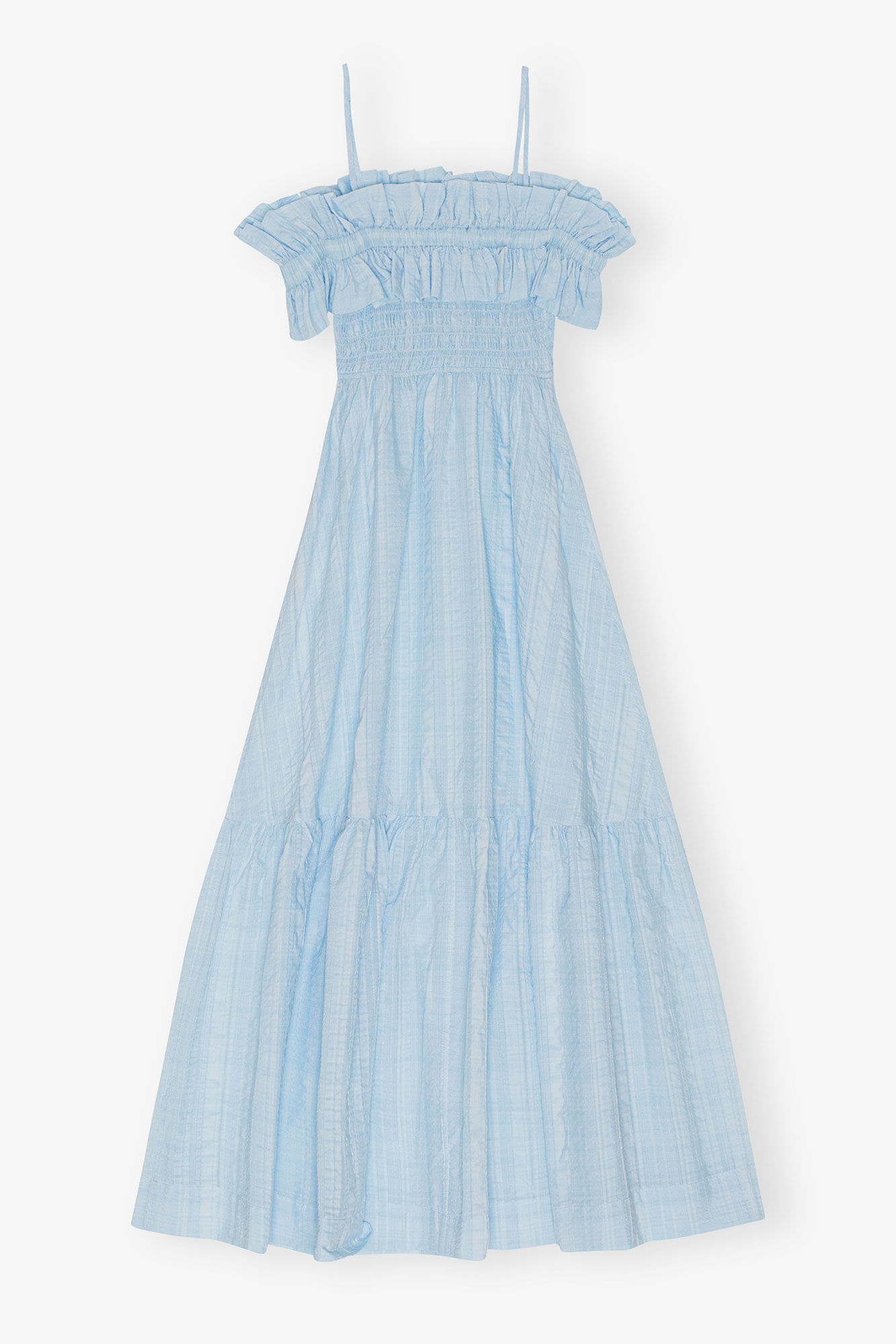 Seersucker Check Smock Maxi Dress, Elastane, in colour Ice Water - 2 - GANNI