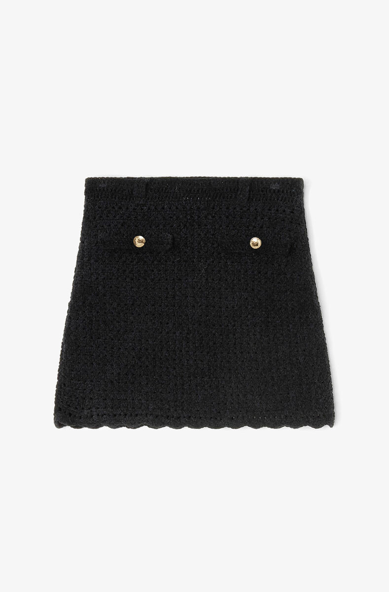 Black Crochet Mini Skirt, Organic Cotton, in colour Black - 1 - GANNI