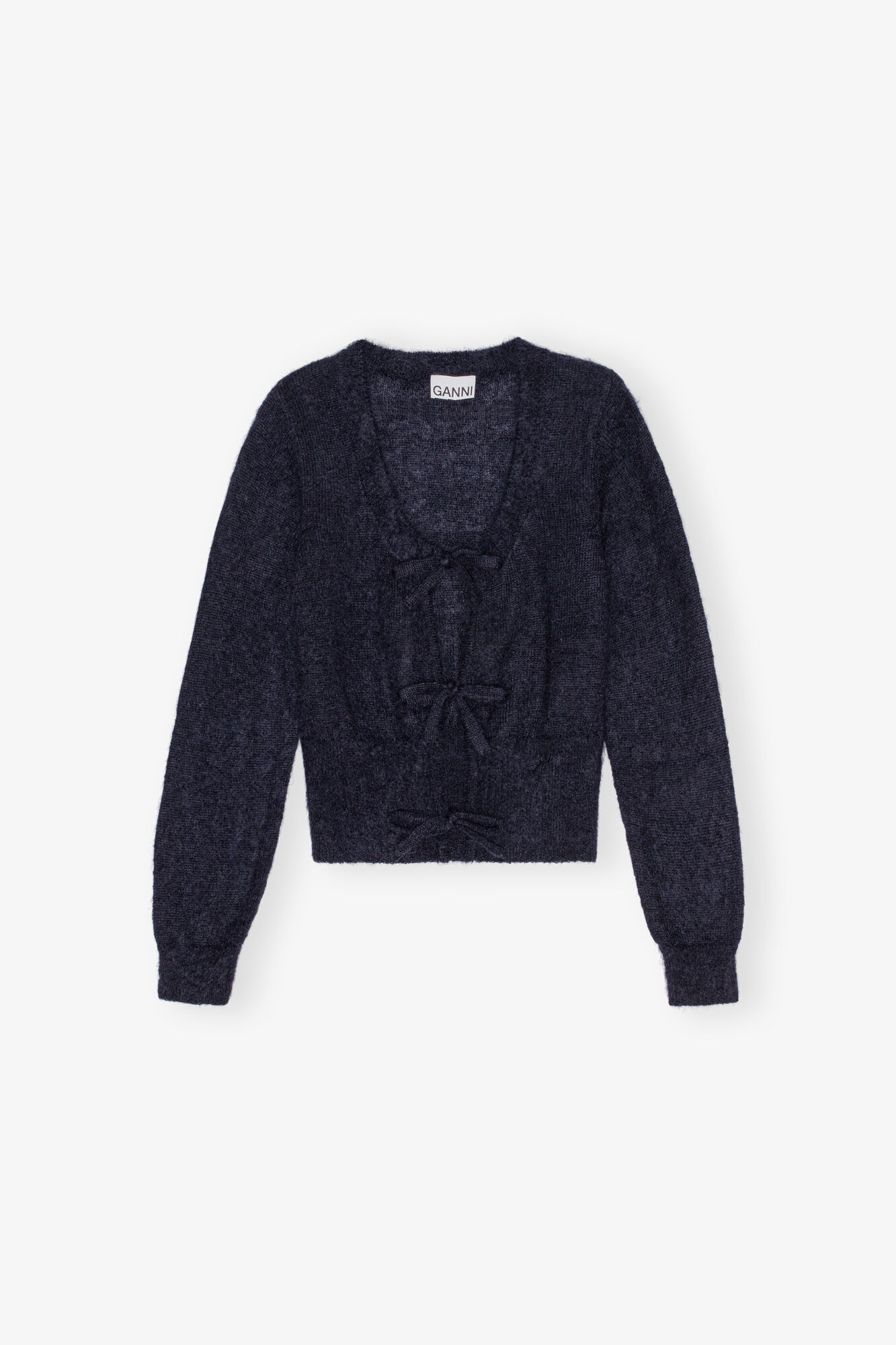Dark Blue Tie String Cardigan, Merino Wool, in colour Sky Captain - 1 - GANNI