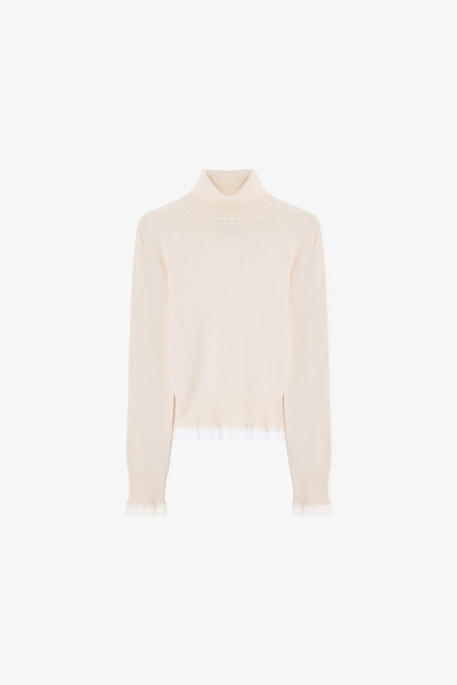 Turtleneck in Lace Merino, Egret