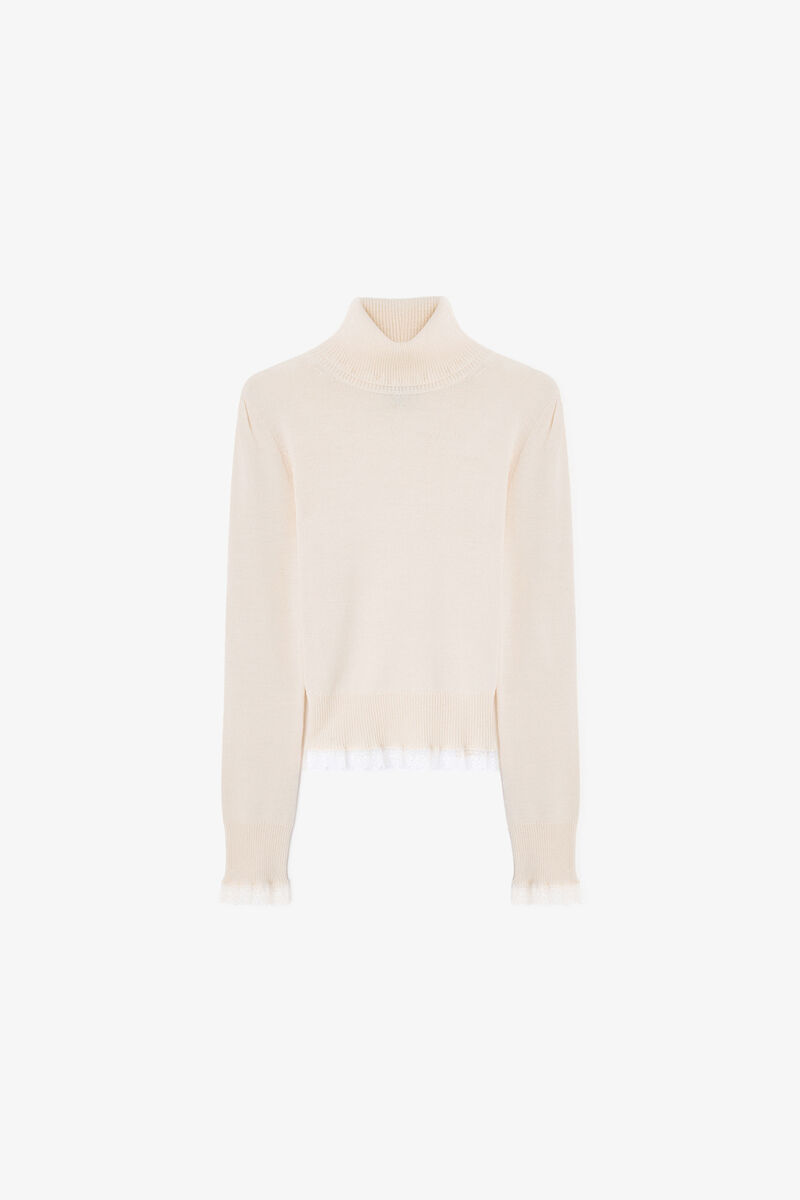 Turtleneck in Lace Merino, Merino Wool, in colour Egret - 1 - GANNI