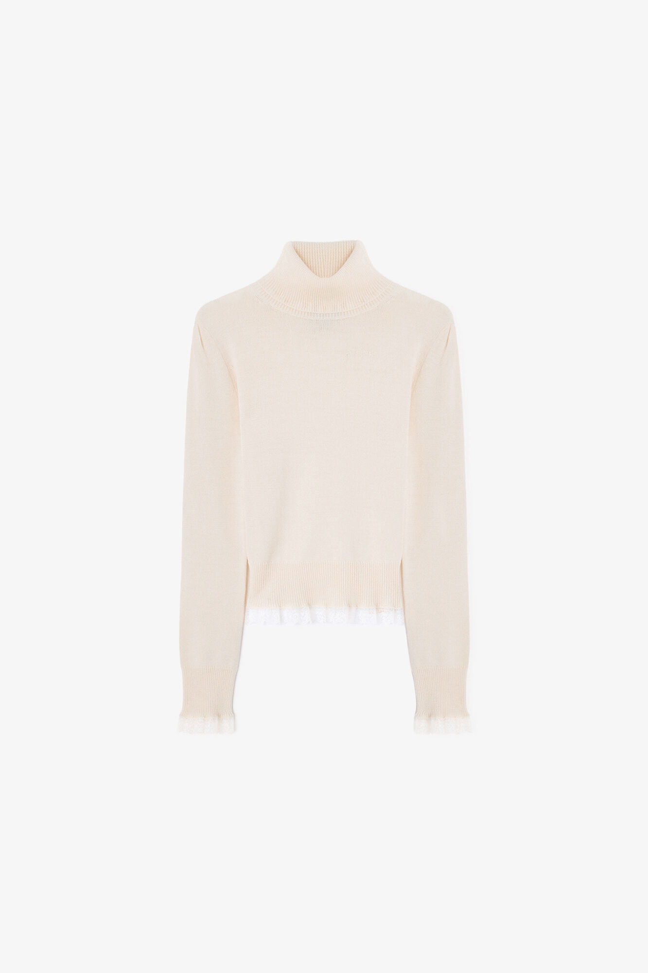 Turtleneck in Lace Merino, Merino Wool, in colour Egret - 1 - GANNI