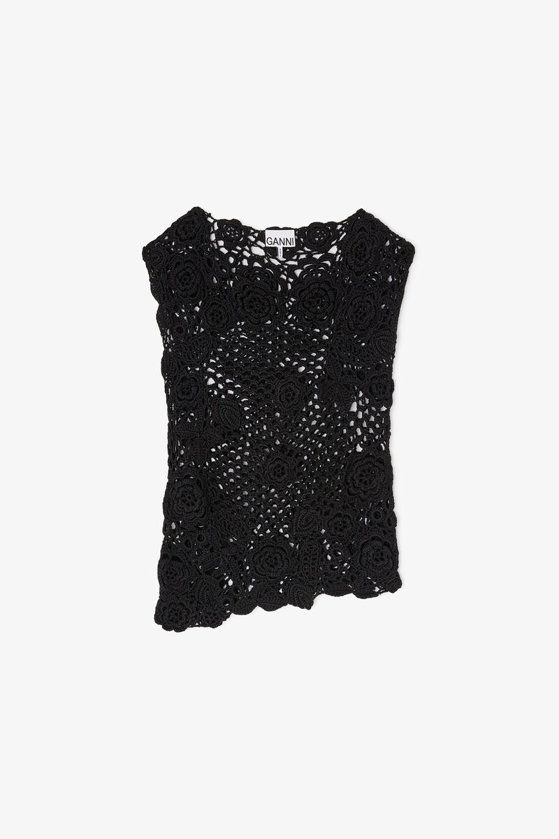 Knit Top in Cotton Crochet, Organic Cotton, in colour Black - 1 - GANNI