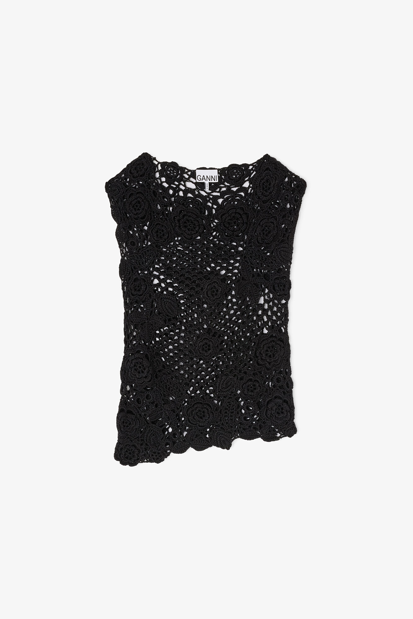 Knit Top in Cotton Crochet, Organic Cotton, in colour Black - 1 - GANNI