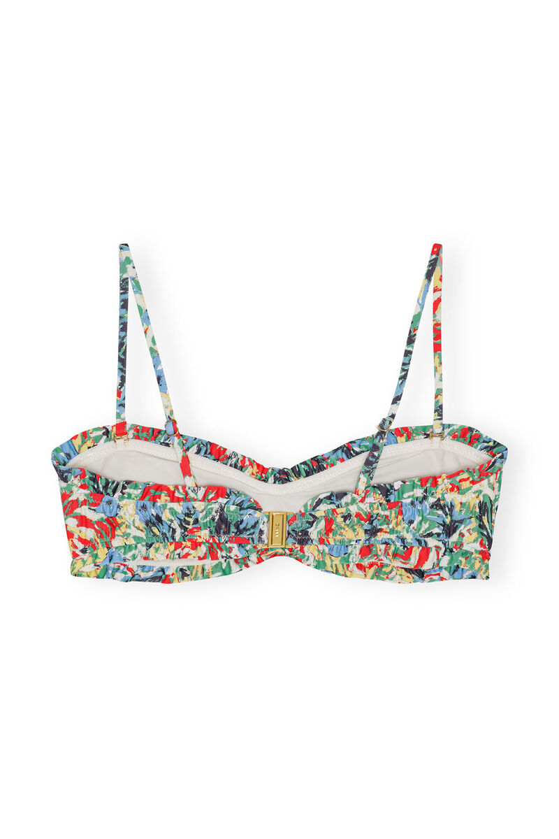 Recycled Printed Ruffle Bandeau Bikini Top, Elastane, in colour Multicolour - 2 - GANNI