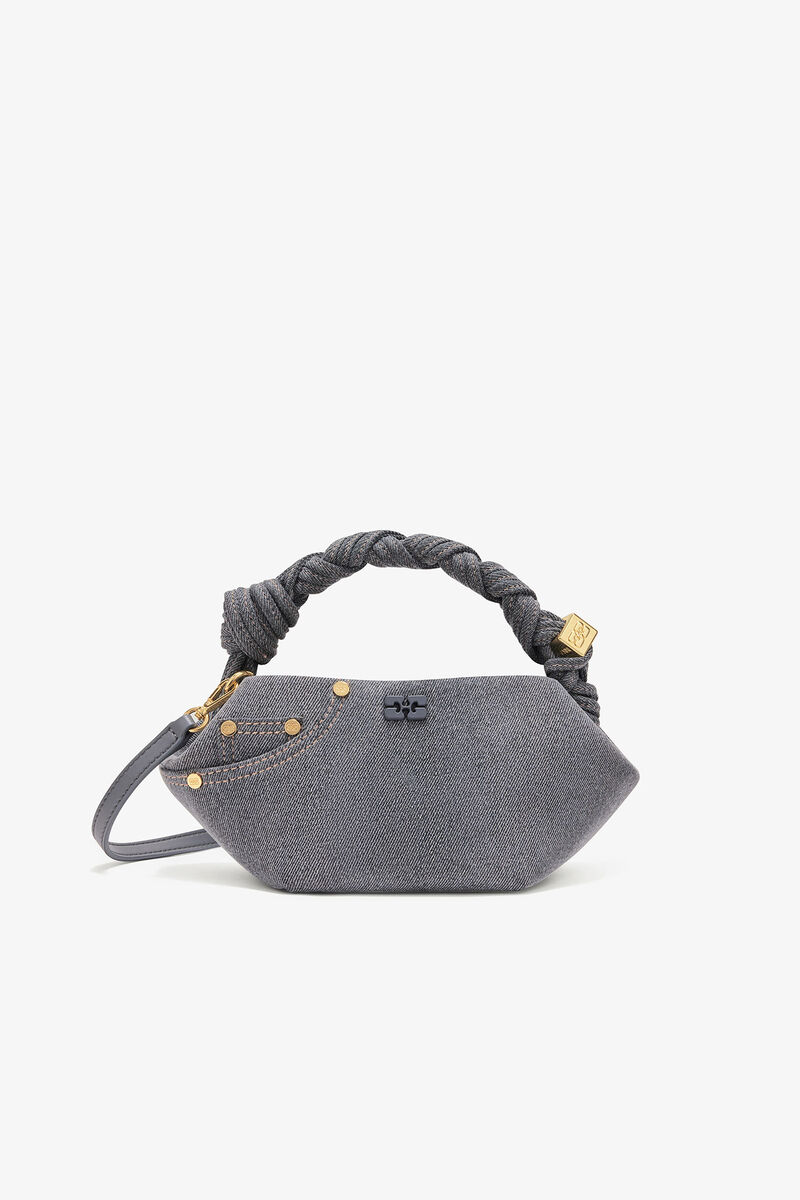 Washed Grey Mini Bou Bag, Recycled Cotton, in colour Lava Smoke - 1 - GANNI