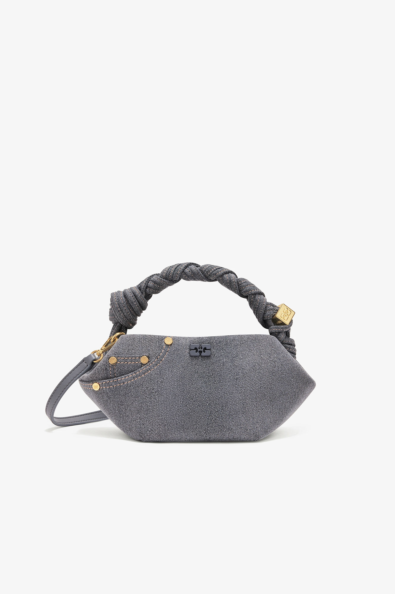 Washed Grey Mini Bou Bag, Recycled Cotton, in colour Lava Smoke - 1 - GANNI