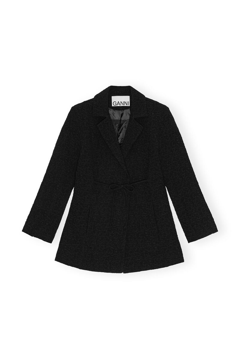 Black Textured Suiting Tie String-blazer, Polyester, in colour Black - 1 - GANNI