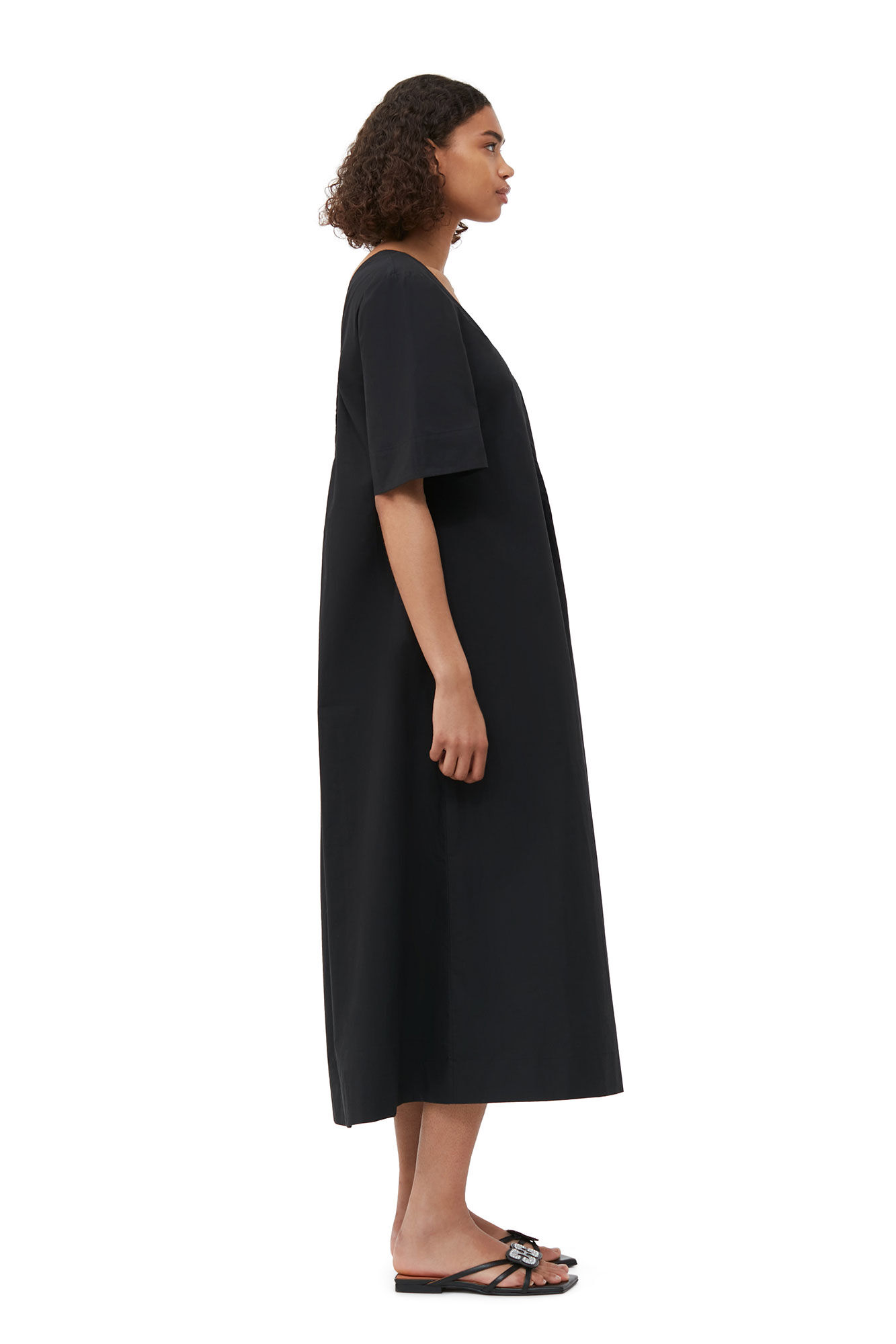 Cotton Poplin Open-neck Maxi Dress, Cotton, in colour Black - 3 - GANNI