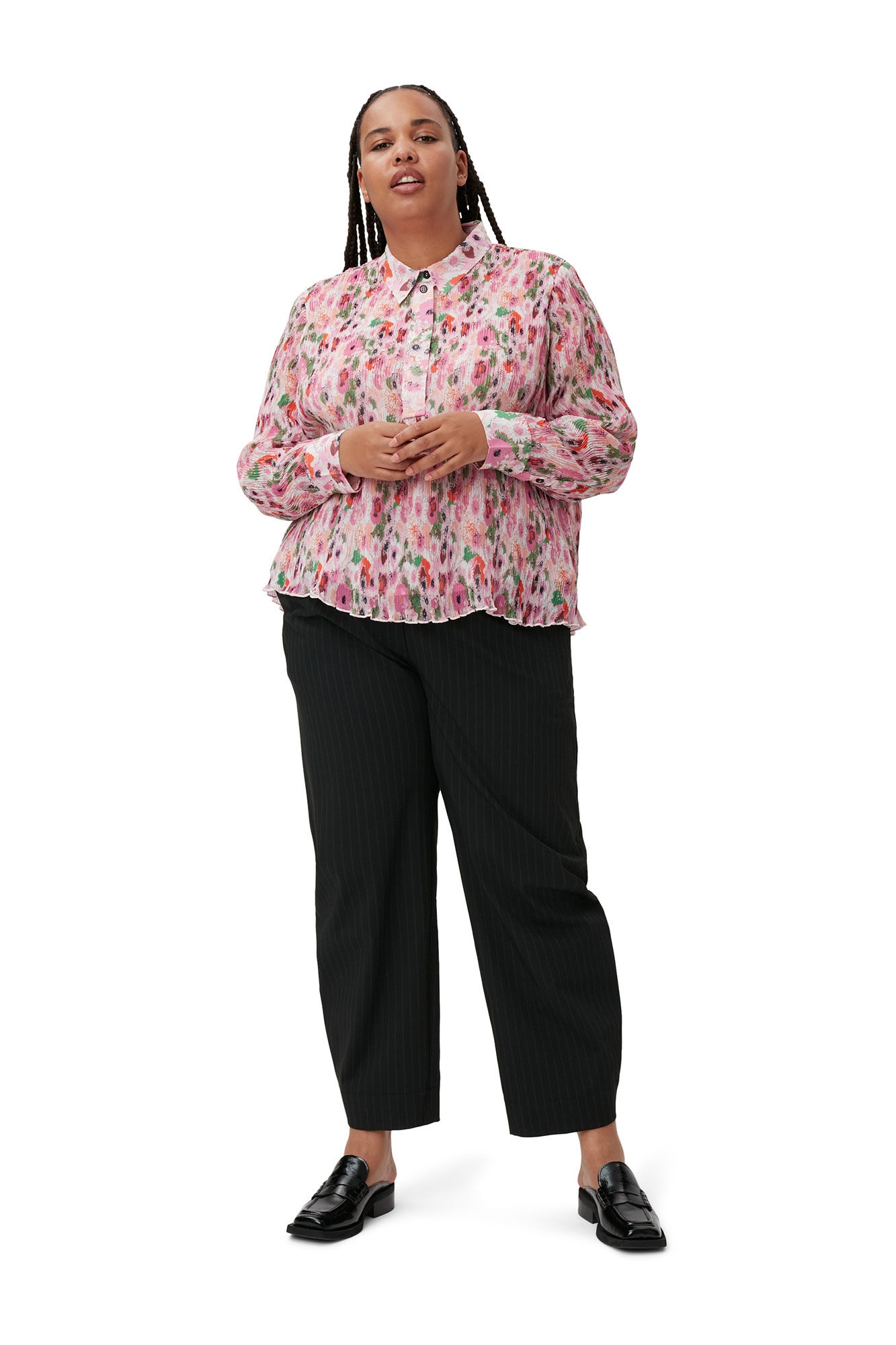 Blus i plisserat georgettetyg, Recycled Polyester, in colour Sugar Plum - 1 - GANNI