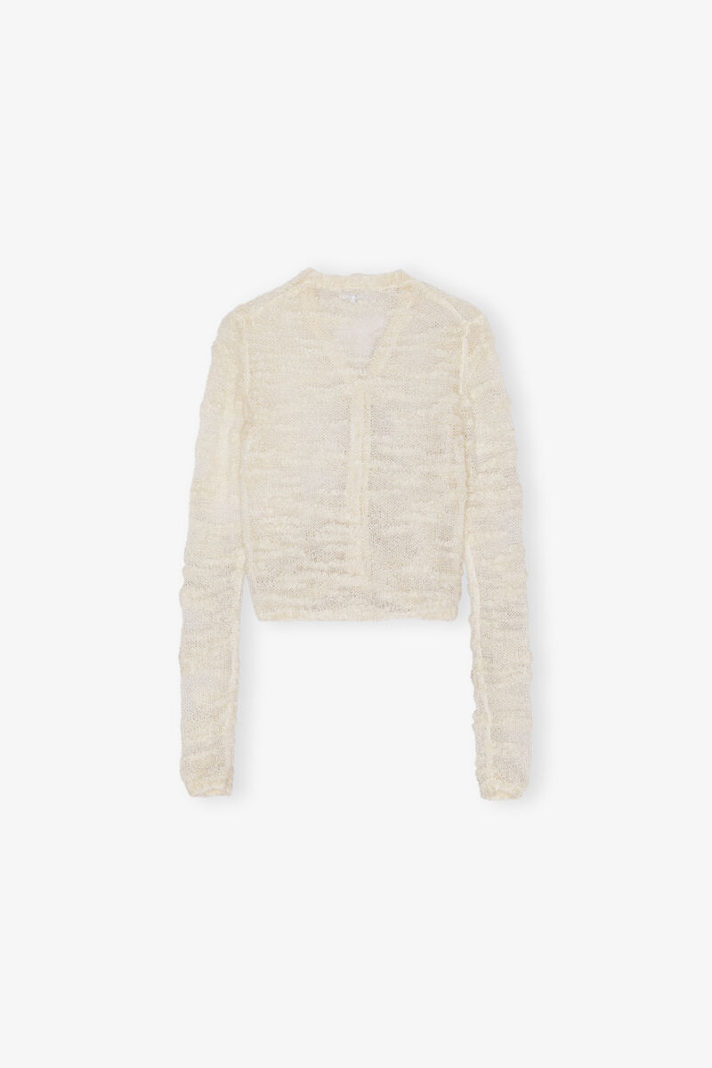 Off-White Boucle Cardigan, Alpaca, in colour Egret - 2 - GANNI
