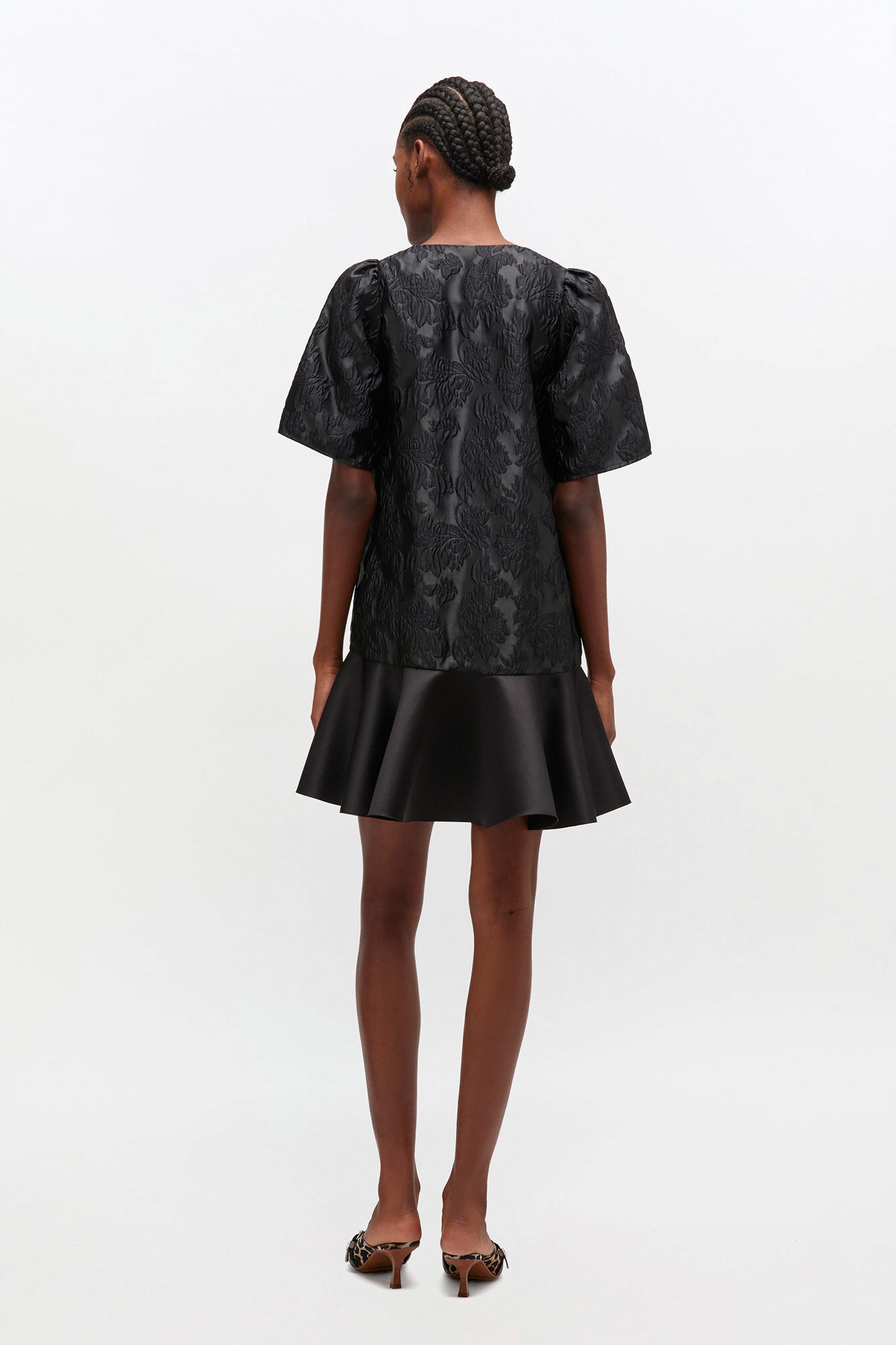 Satin Cloque Mini Dress, in colour Jet Black - 2 - GANNI