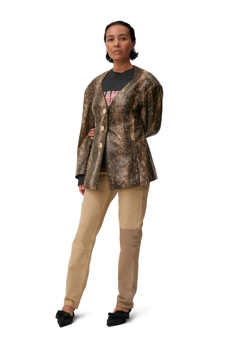 Snake Print Blazer , PU Leather, in colour Snake Starfish - 4 - GANNI