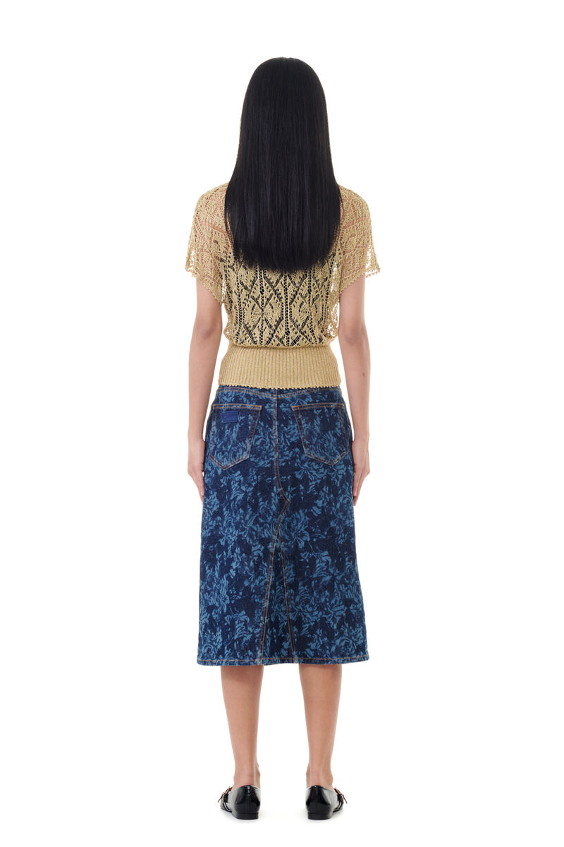 Lazer Denim Midi Skirt, Cotton, in colour Mid Blue Stone - 3 - GANNI