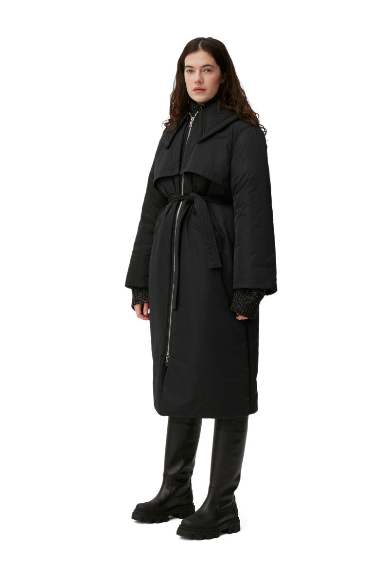 Oversized Shiny Puff Coat, Recycled Polyester, in colour Black - 1 - GANNI